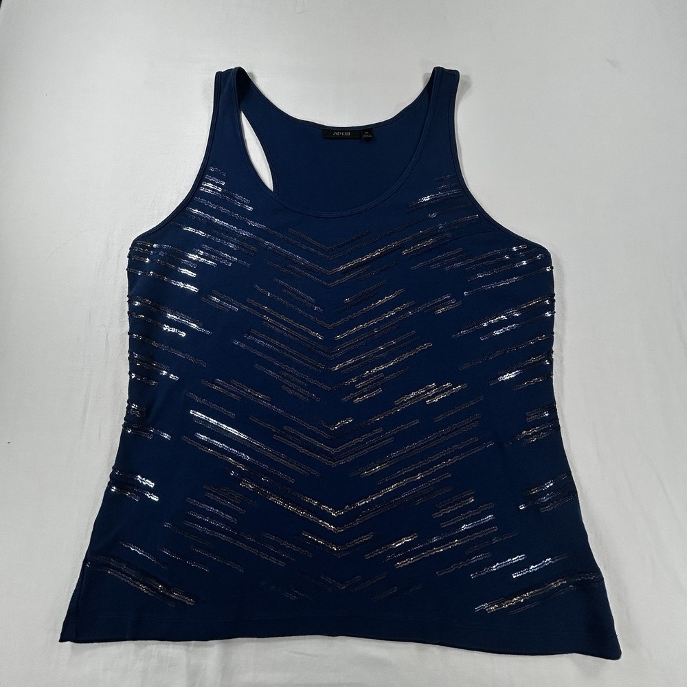 Apt 9 Womens XL Sleeveless Shirt Tank Top Sequined Front Navy Blue Party